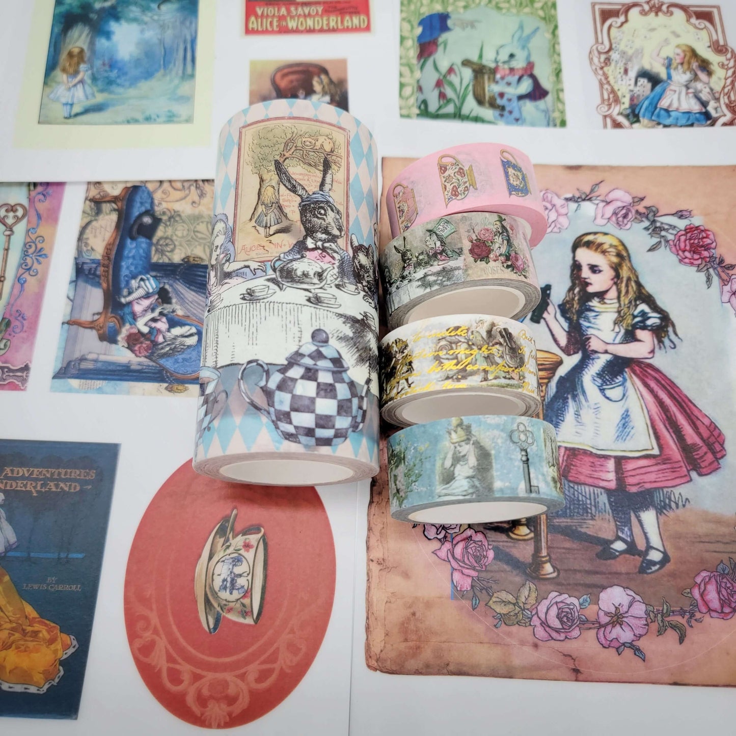 Charming Alice in Wonderland washi Tapes & die cut stickers set for journaling decoupage scrapbooking crafts decorating