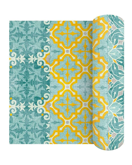 Tile Pattern Washi Tape (Retro Yellow, Teal Blue Tiles washi Tape (Extra Wide) temporary wall borders that leave no sticky residue