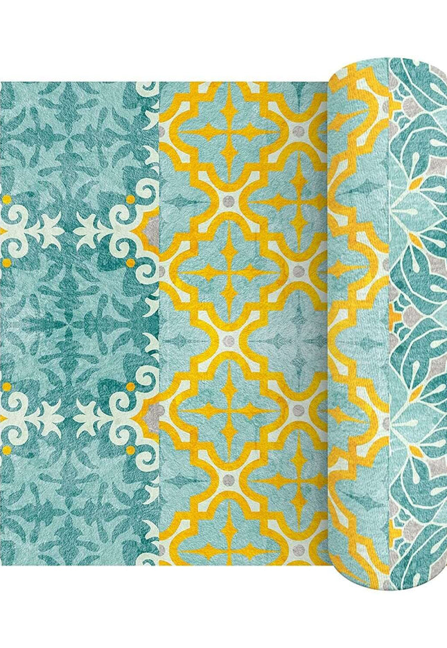 Tile Pattern Washi Tape (Retro Yellow, Teal Blue Tiles washi Tape (Extra Wide) temporary wall borders that leave no sticky residue