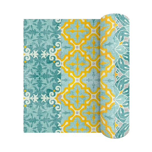 Tile Pattern Washi Tape (Retro Yellow, Teal Blue Tiles washi Tape (Extra Wide) temporary wall borders that leave no sticky residue