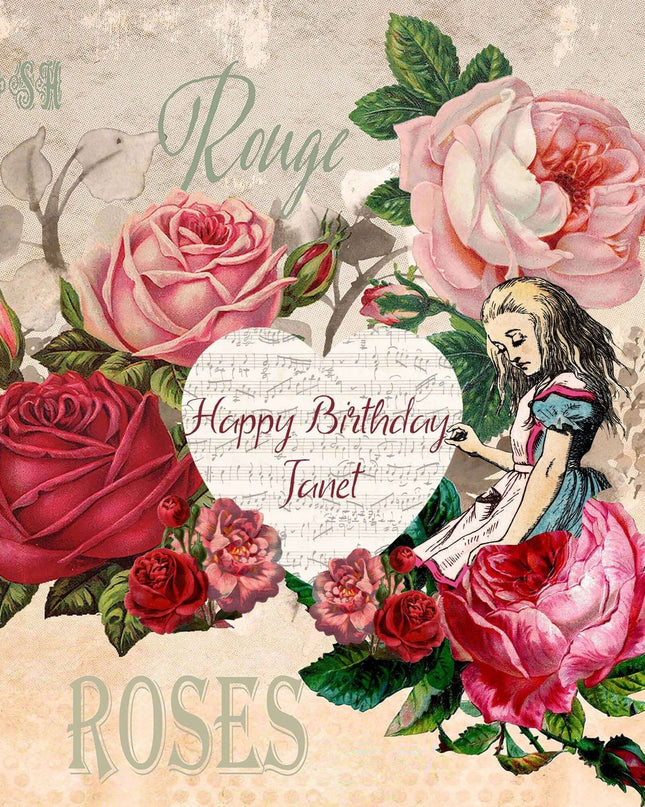 Vintage Alice in Wonderland Editable Custom Tea Party Invitation Sign Poster Printable Square 2000 X 2000 pixel size for birthdays or shower