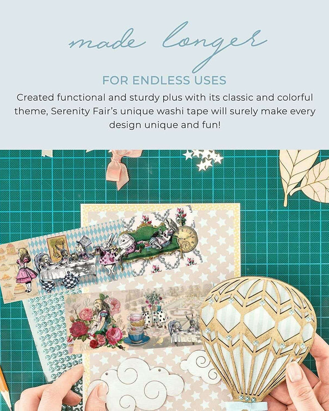 Alice in Wonderland Gold foil Extra Wide washi sticker tape for scrapbooks, Crafts, journals, DIY Cards Tea Party Decorations…