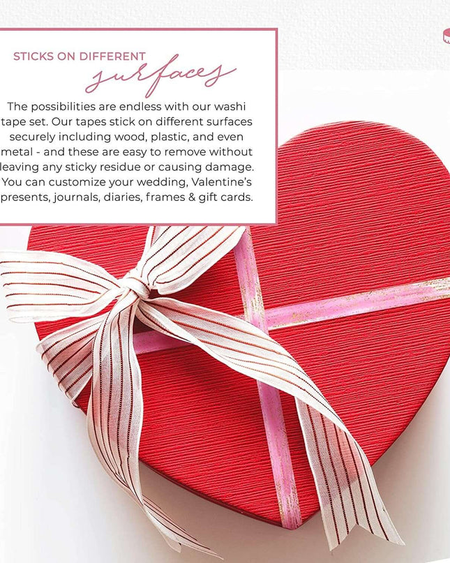 Valentine's Day Washi Tapes (Gold foil Hearts washi Tapes Set of 7rolls.) for scrapbooks, Gift Wrapping, decoupag, Crafts. No Sticky Residue
