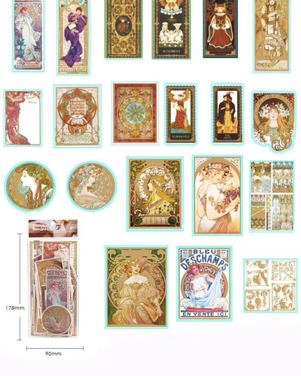 Alphonse Mucha Art Tapes (ensemble de bandes autocollantes washi Art Nouveau Color/Gold Metallic) albums, découpage, cartes de bricolage et décoration