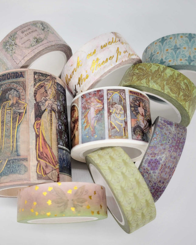 Alphonse Mucha Art Tapes (Art Nouveau Color/Gold Metallic washi sticker tape set) scrapbooks, decoupage, DIY cards and decorating