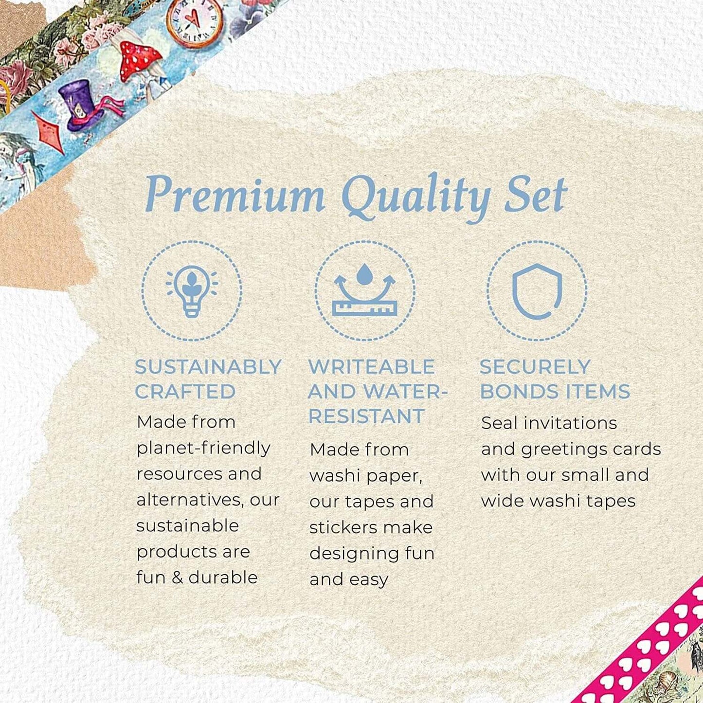 Alice au pays des merveilles Washi Tape Set, 7 rouleaux de ruban washi, autocollants, autocollants découpés pour scrapbooking, fournitures d'artisanat de découpage