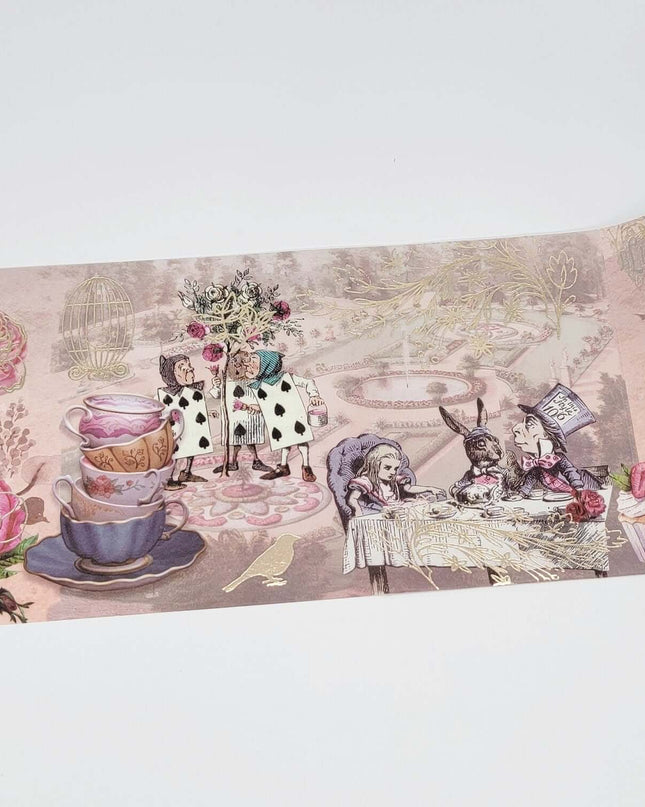 Alice in Wonderland Gold foil Extra Wide washi sticker tape for scrapbooks, Crafts, journals, DIY Cards Tea Party Decorations…
