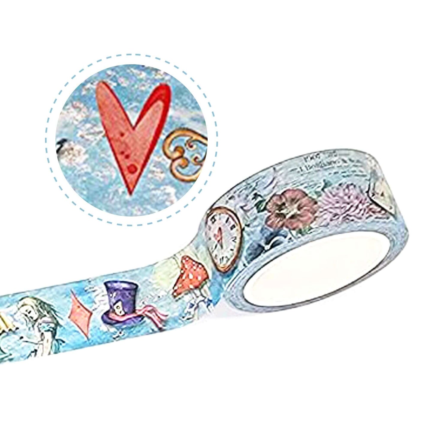 Alice in Wonderland Watercolor Washi Tape, Reusable Sticker Tape Roll, Versatile Crafting Supplies, Extra Long Tape, 10 Meters (394 Inches)