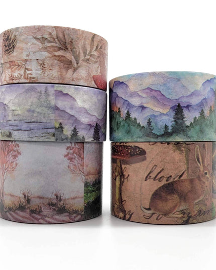 Forêt boisée de montagne Nature washi Tape Set 5 rouleaux de rubans extra longs 10 mètres pour journaux, albums, artisanat, emballage cadeau