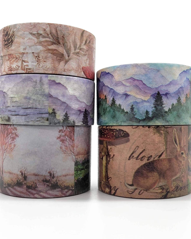 Forêt boisée de montagne Nature washi Tape Set 5 rouleaux de rubans extra longs 10 mètres pour journaux, albums, artisanat, emballage cadeau
