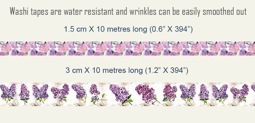 Vintage Spring Lilacs & Purple Hydrangeas Florals washi sticker tape set of 2 Rolls. Extra Long 10 metres/ 394" per roll