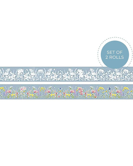 Wildflowers Themed Wide Washi Tape, Set of 2 Beautiful Flowers & Butterflies Decorative Tape Rolls, Extra Long Wide, DIY Craft Supplies
