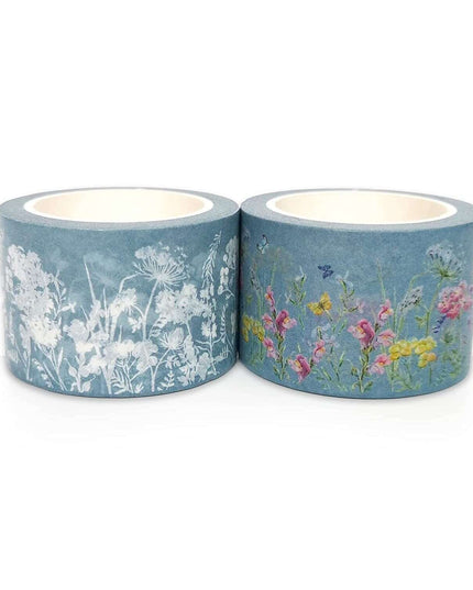 Wildflowers Themed Wide Washi Tape, Set of 2 Beautiful Flowers & Butterflies Decorative Tape Rolls, Extra Long Wide, DIY Craft Supplies