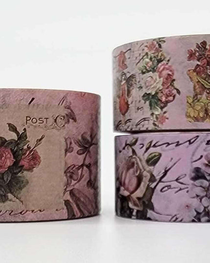 Vintage Fairy Rose Garden Tea Party washi Sticker Tape. Set of 3 Rolls. for scrapbooks, decoupage, crafts and decorating
