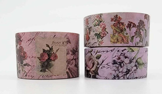 Vintage Fairy Rose Garden Tea Party washi Sticker Tape. Set of 3 Rolls. for scrapbooks, decoupage, crafts and decorating