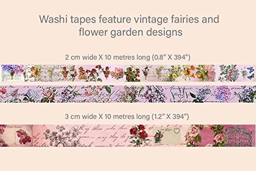 Ruban adhésif washi vintage Fairy Rose Garden Tea Party. Ensemble de 3 rouleaux. pour le scrapbooking, le découpage, l'artisanat et la décoration