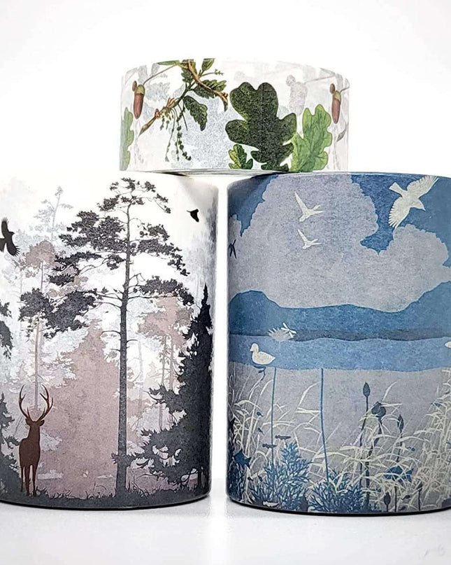 Mountain Nature Forest woodland washi Sticker Tape Ensemble de 3 rouleaux de ruban washi extra longs. pour les albums, l'artisanat, la décoration, le découpage