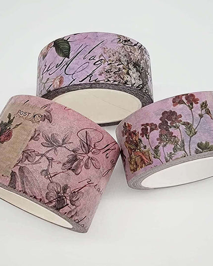 Vintage Fairy Rose Garden Tea Party washi Sticker Tape. Set of 3 Rolls. for scrapbooks, decoupage, crafts and decorating