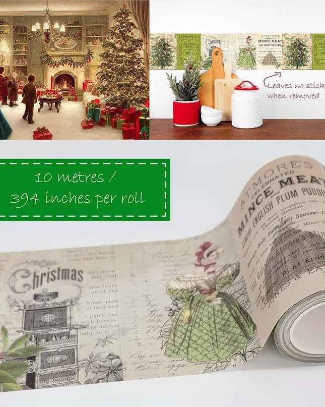 Vintage Victorian Dickens Christmas Carol Holiday washi tape for scrapbooks, journals, crafts, Home Decor, Gift Wrapping, decoupage