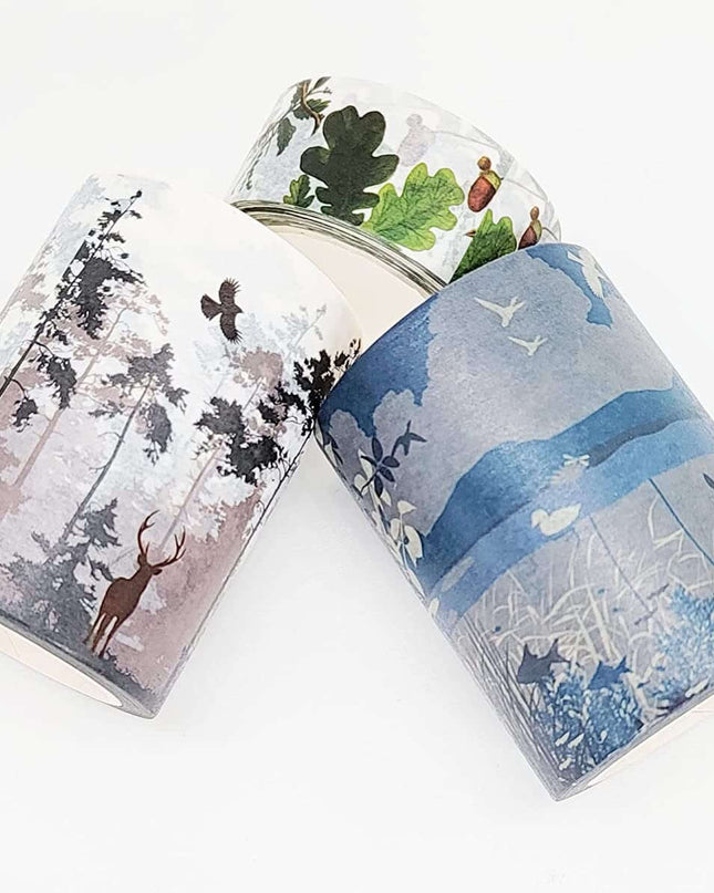 Mountain Nature Forest woodland washi Sticker Tape Ensemble de 3 rouleaux de ruban washi extra longs. pour les albums, l'artisanat, la décoration, le découpage