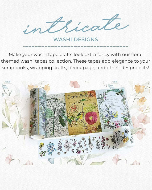 Lot de 2 rouleaux de ruban adhésif washi à fleurs sauvages naturelles. Extra large (13 cm / 5 pouces) pour les albums, l'artisanat, le bricolage et la décoration