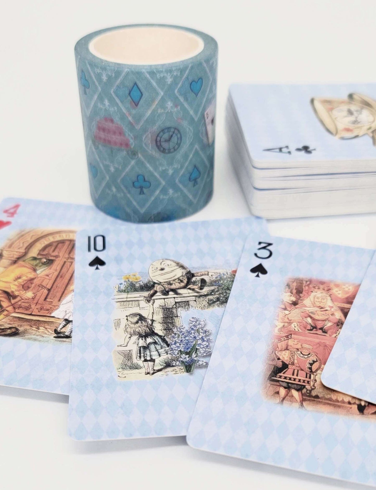 Jeu de cartes à jouer bleu Alice au pays des merveilles avec ensemble de bandes washi. pour les décorations de fête, les jeux, le bricolage, l'artisanat et les accessoires