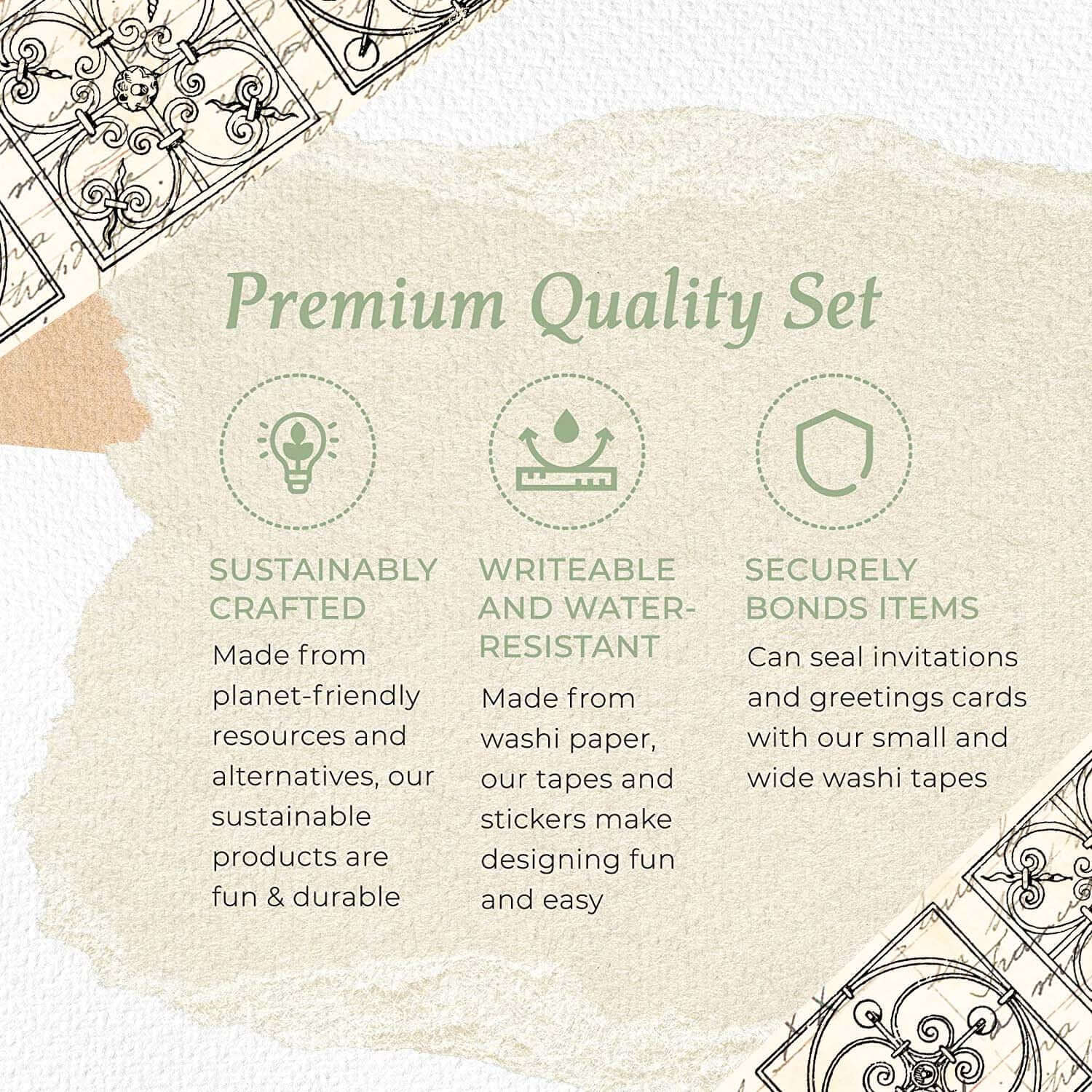 Handwritten Script Calligraphy washi Tape Set. Gold foil, Extra Long R
