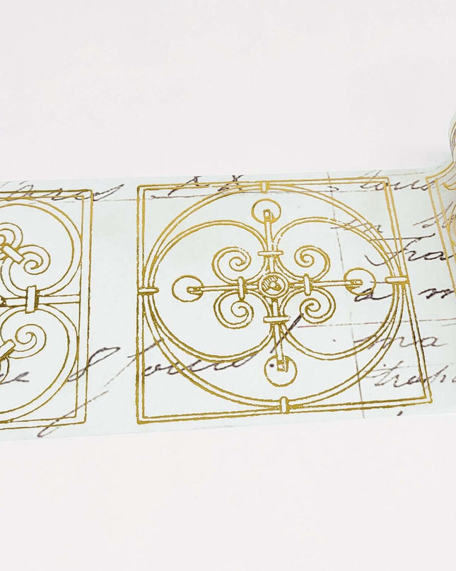 Mediterranean Italian Spanish gold tiles washi tape for scrapbooks, jounrals, crafts, decoupage or decorating, wall decor. EXTRA WIDE TAPE!