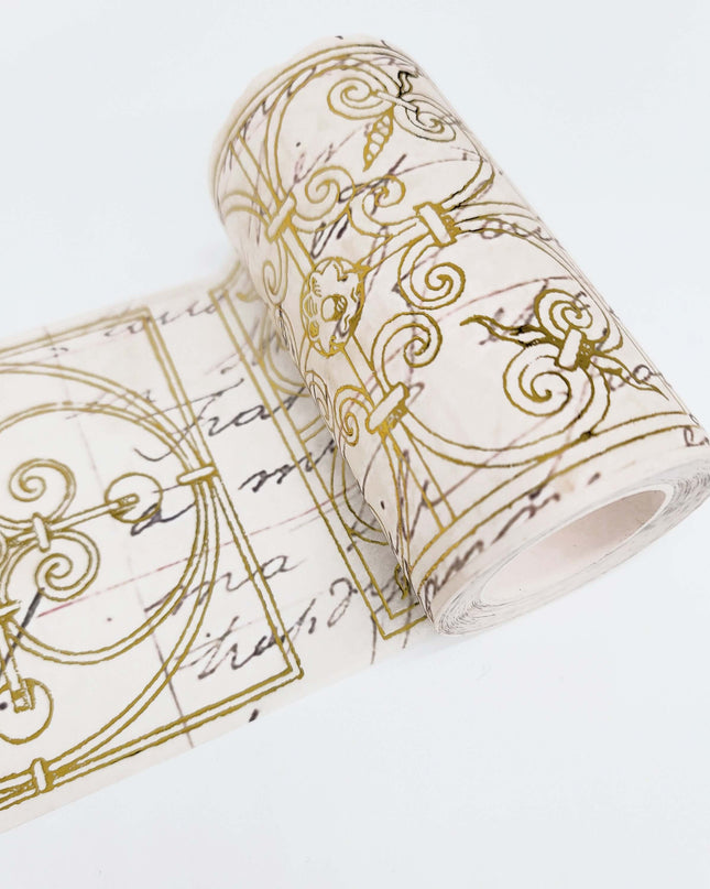 Mediterranean Italian Spanish gold tiles washi tape for scrapbooks, jounrals, crafts, decoupage or decorating, wall decor. EXTRA WIDE TAPE!