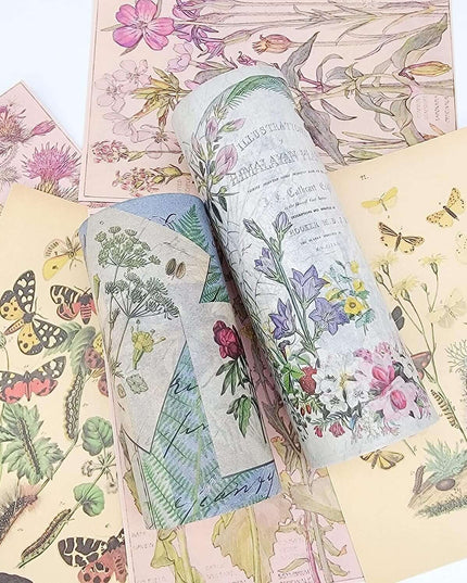 Ensemble d'autocollants et bandes washi sur le thème des papillons, des oiseaux et des fleurs des jardins naturels. Bandes extra larges/longues !