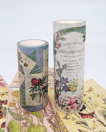 Ensemble d'autocollants et bandes washi sur le thème des papillons, des oiseaux et des fleurs des jardins naturels. Bandes extra larges/longues !