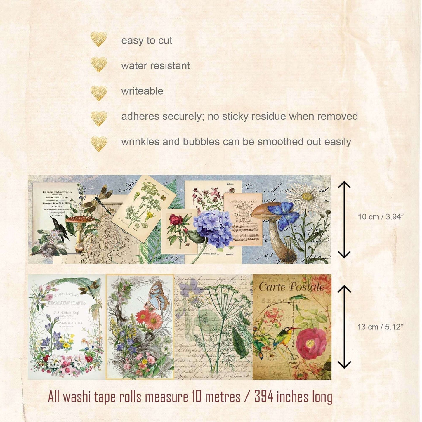 Natural Gardens Butterflies, Birds, & Flowers Theme washi Tapes and Sticker Set. Extra Wide/Long Tapes!