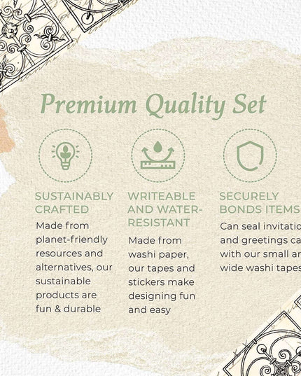 Serenity Fair Gold foil washi Tape Sets with Vintage Pineapples, sea Shells and Handwriting Designs
