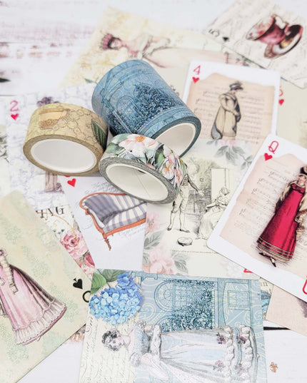 Jane Austen Regency Garden tea party washi tapes, jeu de cartes à jouer et papiers de scrapbooking pour journaux de base de chalet, décoration, artisanat