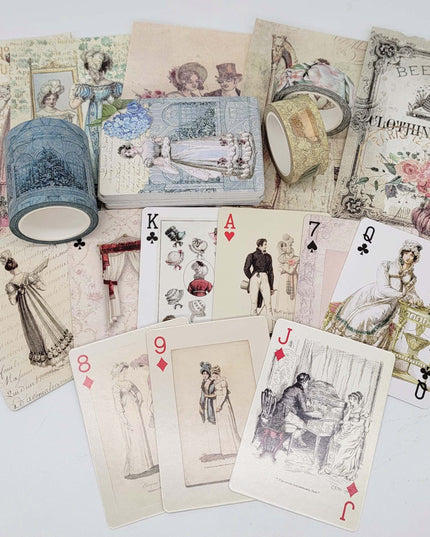 Jane Austen Regency Garden tea party washi tapes, jeu de cartes à jouer et papiers de scrapbooking pour journaux de base de chalet, décoration, artisanat