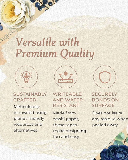Red White Blue Roses Peonies Florals Extra Wide Washi Tape for scrapbooks DIY Decorating and Temporary Wall Paper Borders