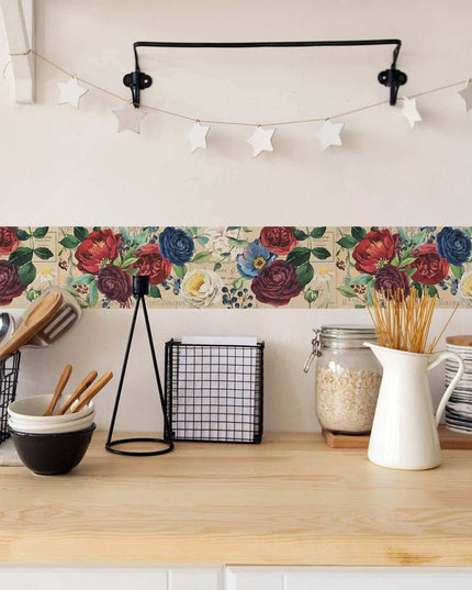 Red White Blue Roses Peonies Florals Extra Wide Washi Tape for scrapbooks DIY Decorating and Temporary Wall Paper Borders
