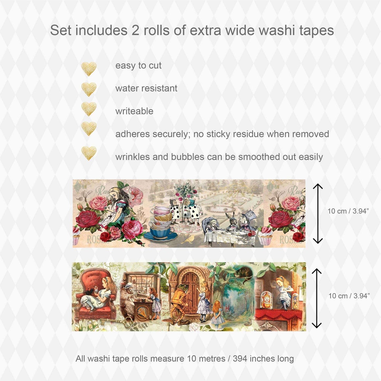 Alice in Wonderland Extra Wide 10 cm Washi Tapes – Set of 2 Rolls