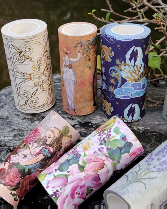 Under sea coral fishes gold foil EXTRA WIDE washi tape. Long 10 metre roll for crafts, decorating and journals.