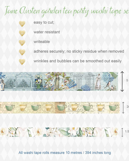 Jane Austen Regency Garden tea party washi tapes, jeu de cartes à jouer et papiers de scrapbooking pour journaux de base de chalet, décoration, artisanat