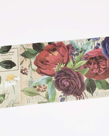 Red White Blue Roses Peonies Florals Extra Wide Washi Tape for scrapbooks DIY Decorating and Temporary Wall Paper Borders