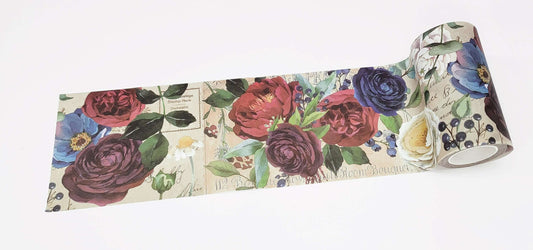 Red White Blue Roses Peonies Florals Extra Wide Washi Tape for scrapbooks DIY Decorating and Temporary Wall Paper Borders