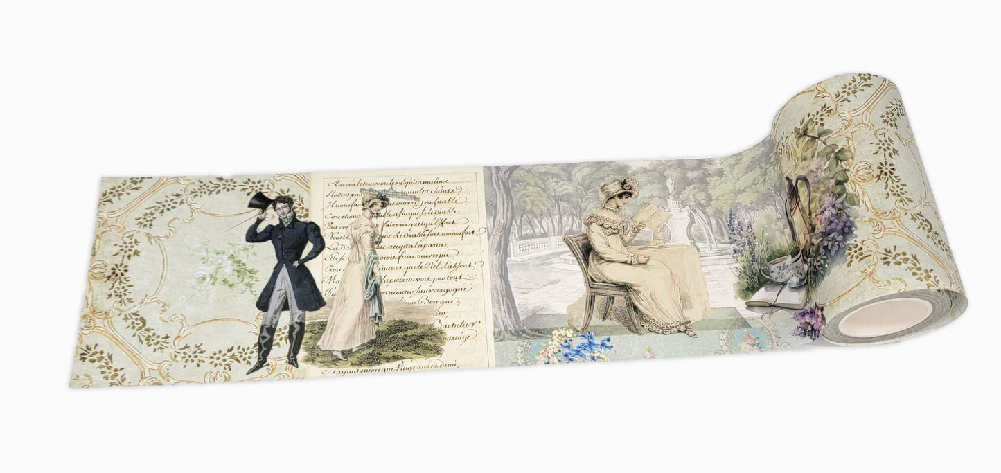 Jane Austen romantic vintage EXTRA WIDE 4 inch / 10 cm washi tape. 10 meters long for scrapbooks, journals, crafts, wallpaper border, gifts