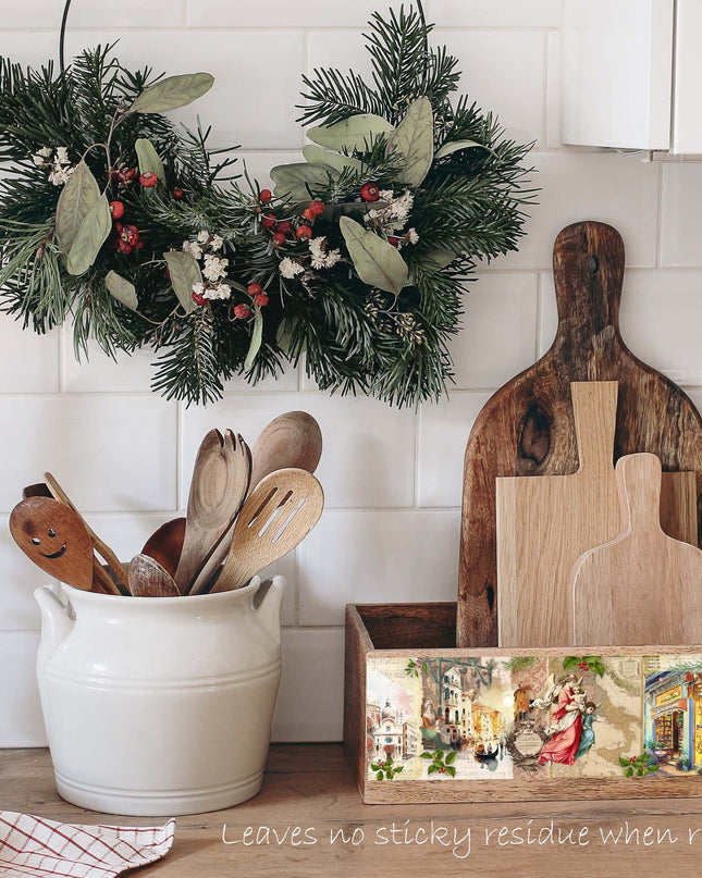 Vintage Christmas in Italy Extra Wide (10 cm / 4 inches)  washi tape for scrapbooks, wall decor, journals, crafts and decoupage