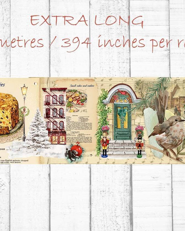 Vintage Christmas baking theme Extra Wide (10 cm / 4 inches)  washi tape for scrapbooks, wall decor, journals, crafts and decoupage