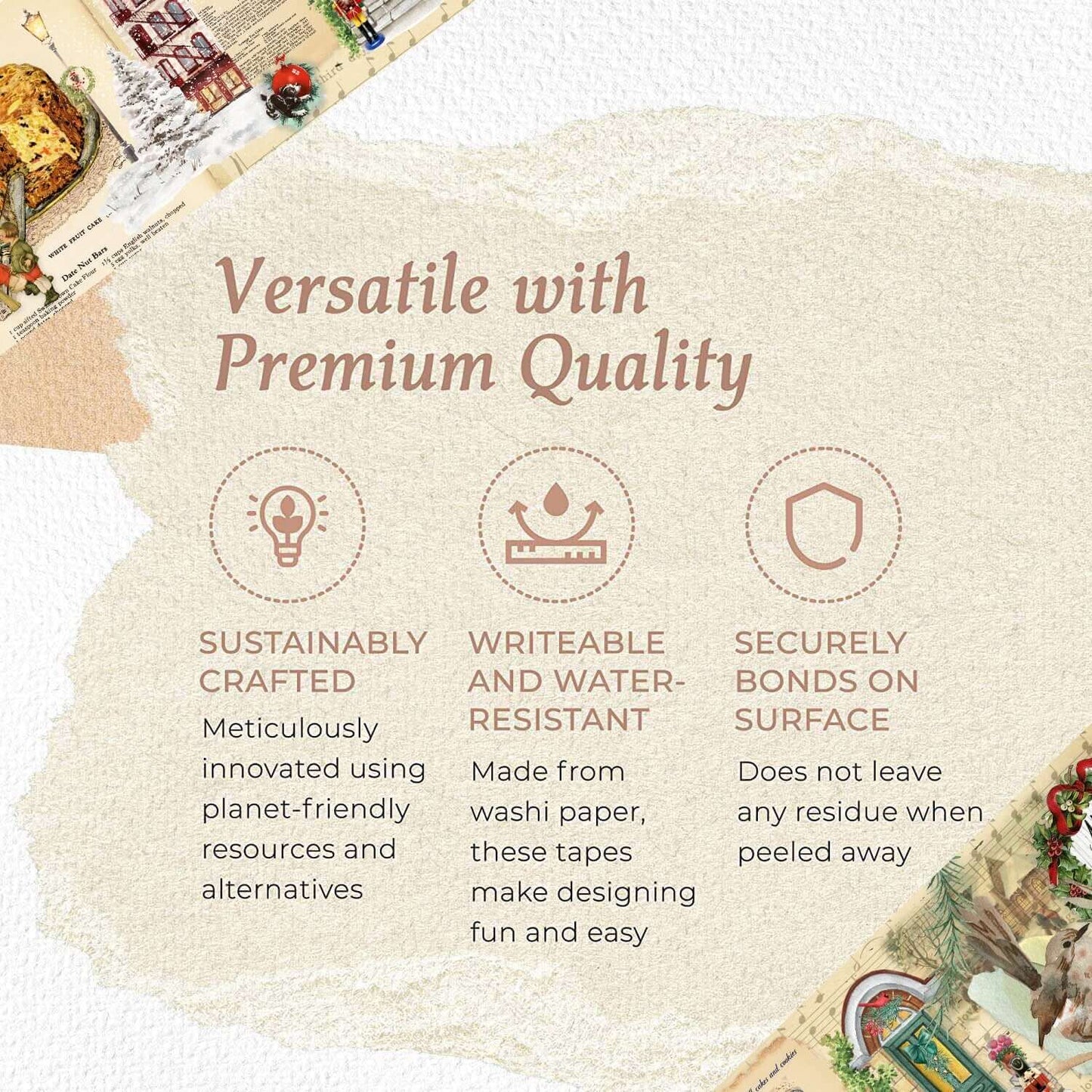 thème de cuisson de Noël vintage Extra Wide (10 cm / 4 pouces) washi tape pour scrapbooking, décoration murale, journaux, artisanat et découpage