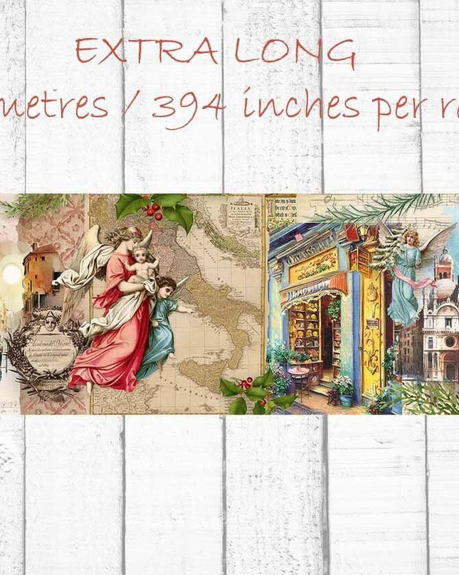 Vintage Christmas in Italy Extra Wide (10 cm / 4 inches)  washi tape for scrapbooks, wall decor, journals, crafts and decoupage