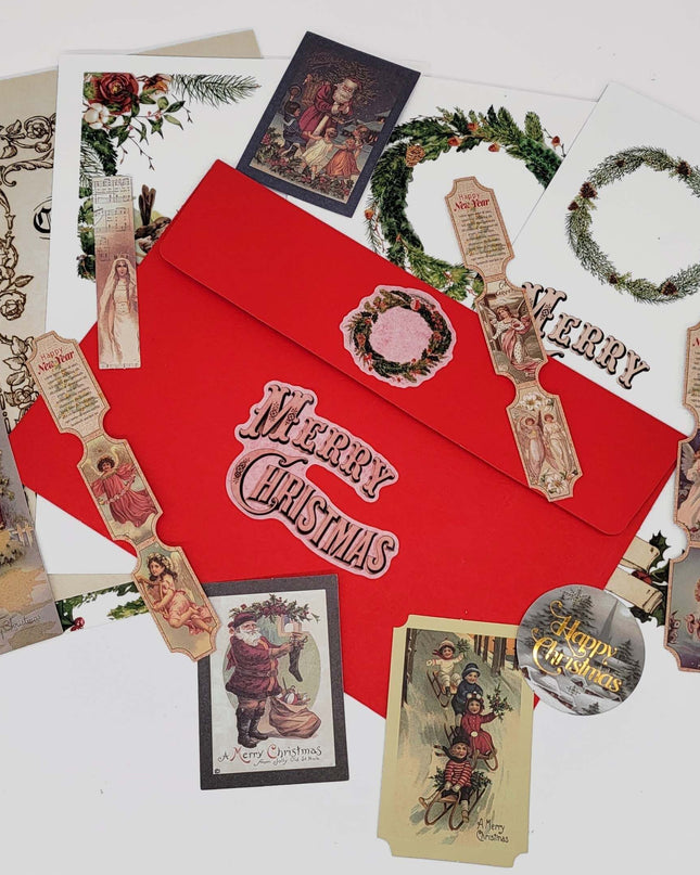 Vintage Christmas gifts washi stickers and tags for scrapbooks, journals, DIY cards, decorations