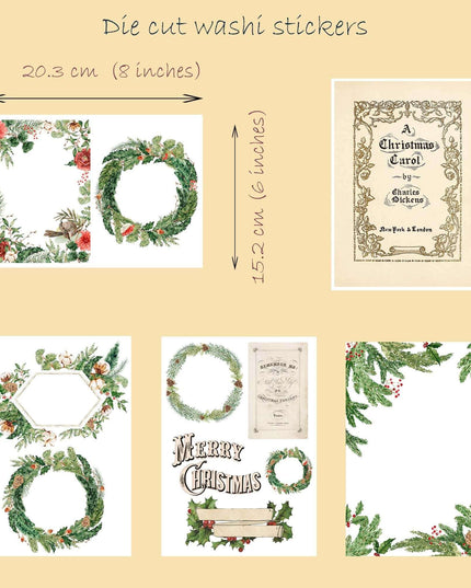 Autocollants et étiquettes washi pour cadeaux de Noël vintage pour albums, journaux, cartes de bricolage, décorations