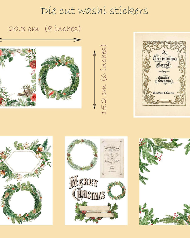 Vintage Christmas gifts washi stickers and tags for scrapbooks, journals, DIY cards, decorations